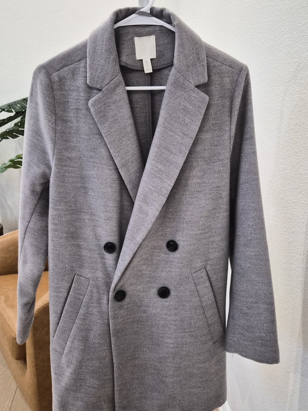 H&M Gray Double-Breasted Coat – Size UK 12 / EUR 40